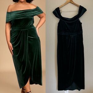 NWOT I'm Enchanted Emerald Green Velvet Off-the-Shoulder Maxi Dress